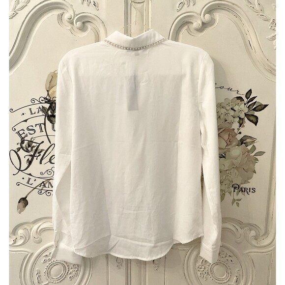 Lulu’s Upscale Composure Blouse Women's S White Pearl Trim Long Sleeve NWT - Picture 10 of 13